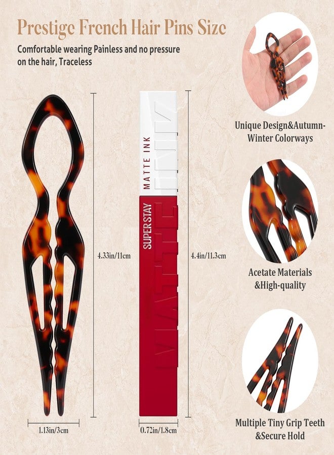 Tiefebene 4PCS Prestige French Hair Pins for Women-Tortoise Shell Hair Pin for Updos Chignons & Buns-Acetate French Twist Pin, Strong Hold Hair Clips All-Day, Styling for All Hair Types, Valentine's Day Gifts - Image 3